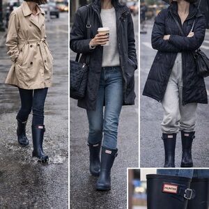 Brand new Hunter Women's Dark Blue Rain Boots. Size six. MIDI.